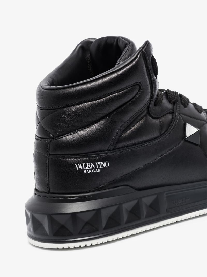 Black One Stud High Top Leather Sneakers