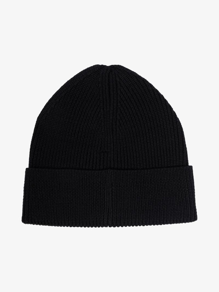 Black Ribbed Wool Beanie Hat