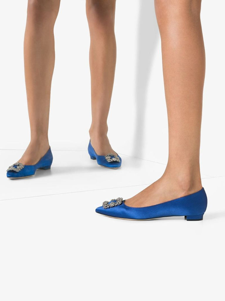 Blue Hangisi Satin Flat Pumps