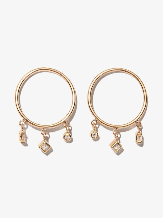 14k Yellow Gold Medium Diamond Hoop Earrings