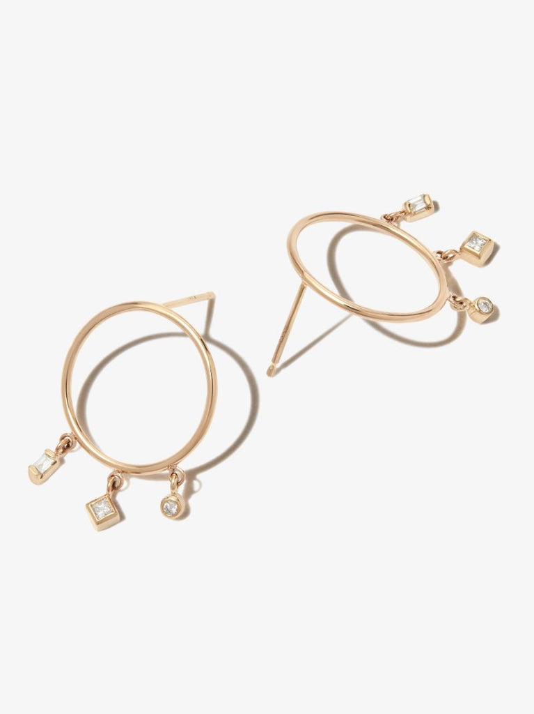 14k Yellow Gold Medium Diamond Hoop Earrings