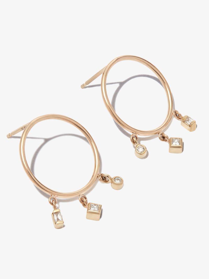 14k Yellow Gold Medium Diamond Hoop Earrings