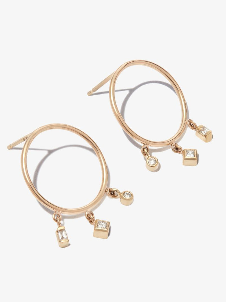 14k Yellow Gold Medium Diamond Hoop Earrings
