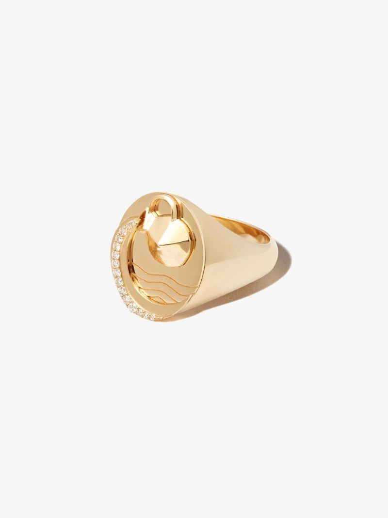 18k Yellow Gold Aquarius Diamond Signet Ring