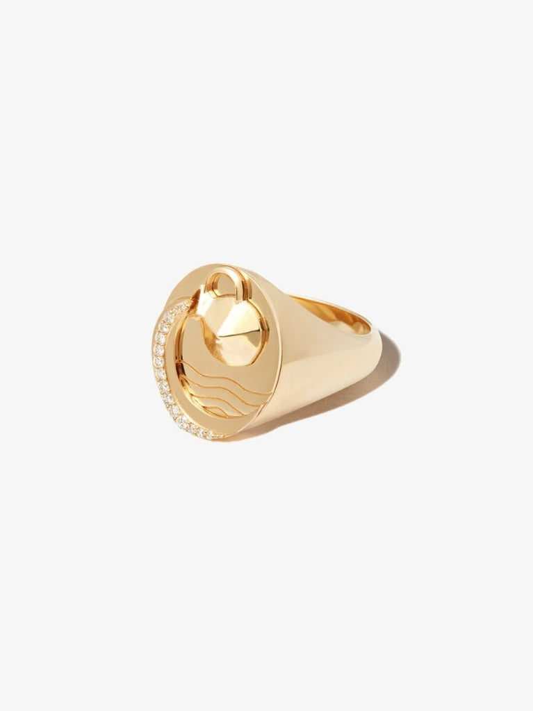 18k Yellow Gold Aquarius Diamond Signet Ring