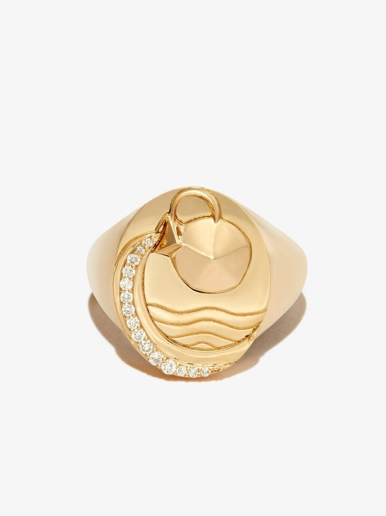 18k Yellow Gold Aquarius Diamond Signet Ring