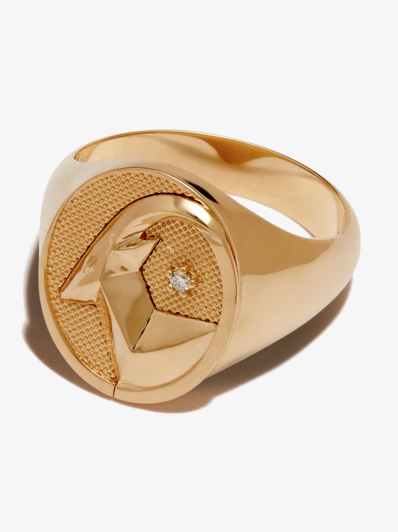 18k Yellow Gold Capricorn Diamond Signet Ring