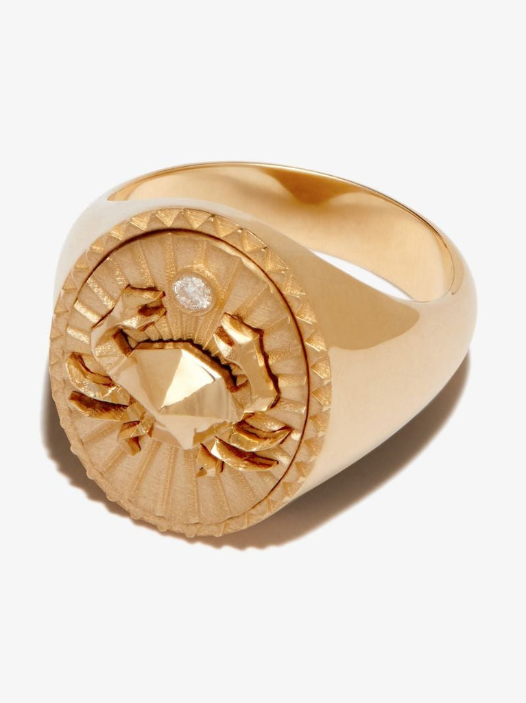18k Yellow Gold Cancer Diamond Signet Ring