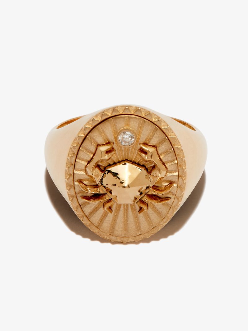 18k Yellow Gold Cancer Diamond Signet Ring