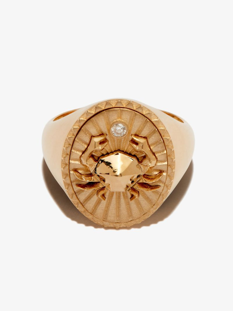 18k Yellow Gold Cancer Diamond Signet Ring