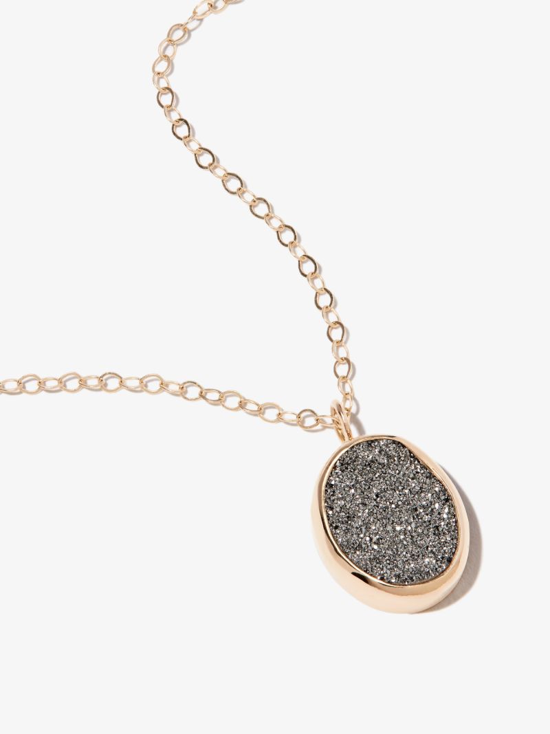 14k Yellow Gold Mist Druzy Crystal Necklace