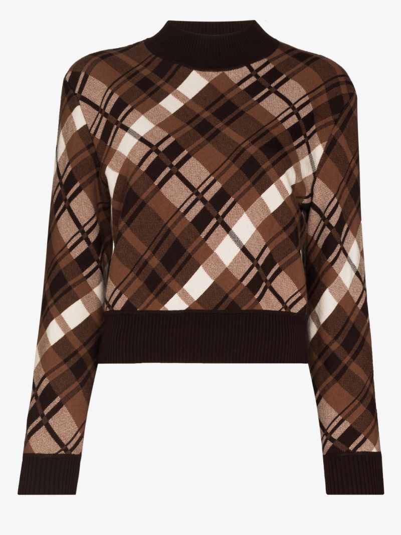Plaid Merino Wool Cropped Sweater