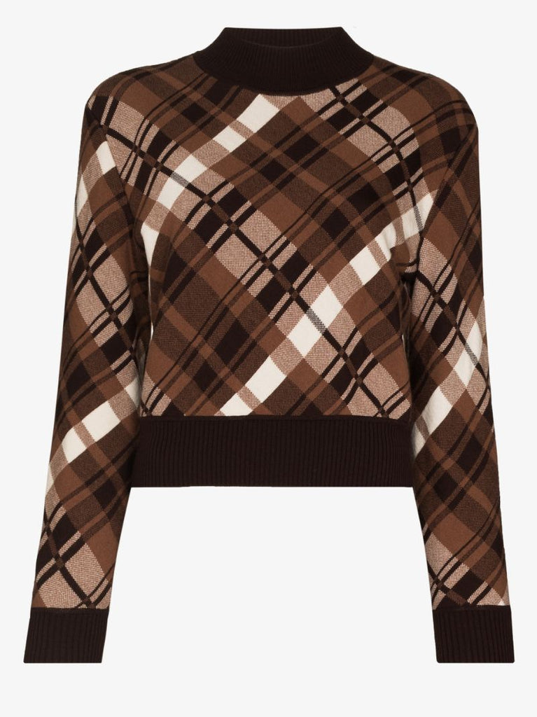 Plaid Merino Wool Cropped Sweater