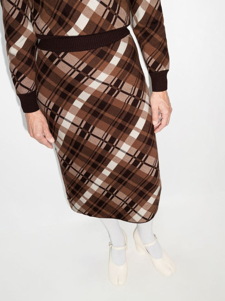 Vase Checked Jacquard Knit Midi Skirt