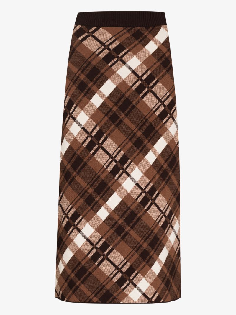 Vase Checked Jacquard Knit Midi Skirt
