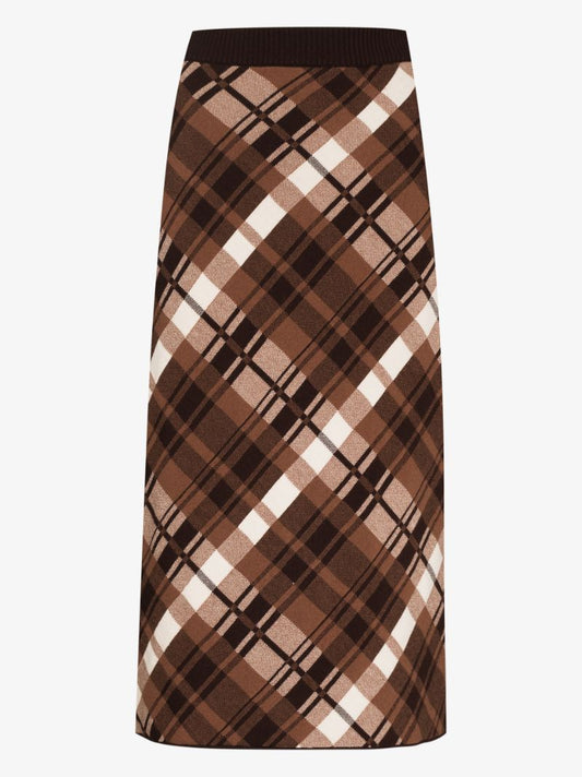 Vase Checked Jacquard Knit Midi Skirt