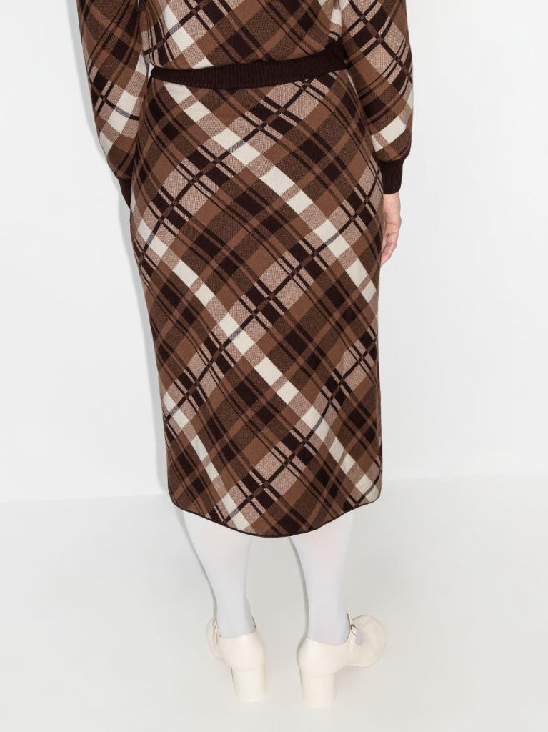 Vase Checked Jacquard Knit Midi Skirt