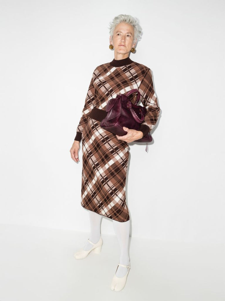 Vase Checked Jacquard Knit Midi Skirt