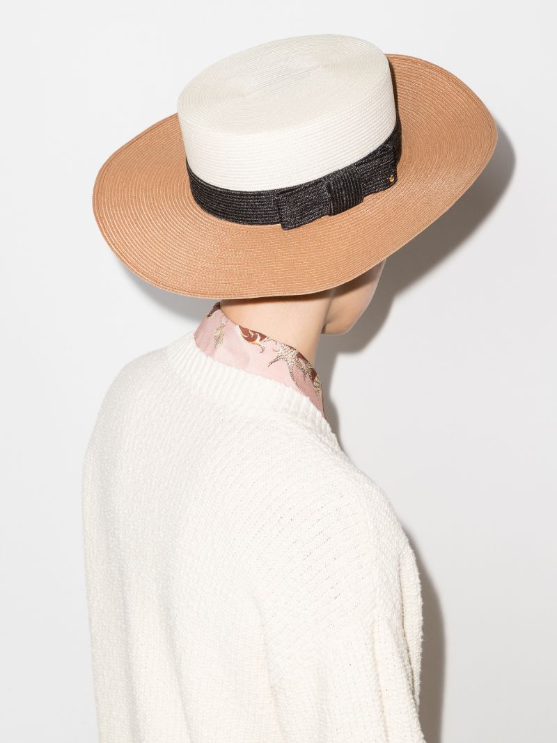 White Colour Block Boater Hat