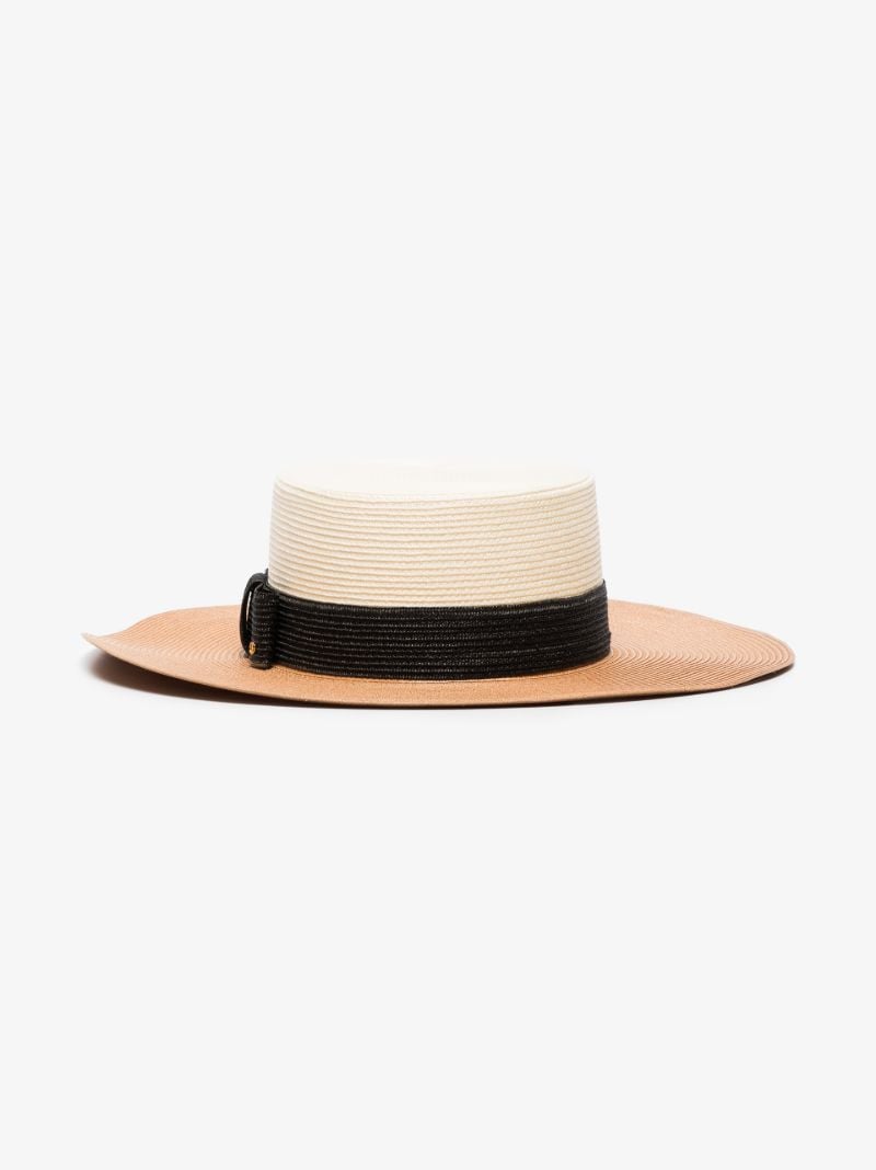 White Colour Block Boater Hat