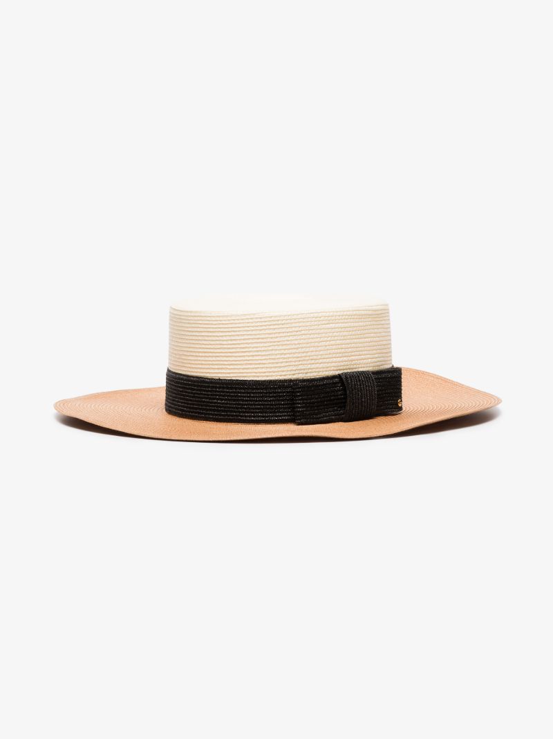 White Colour Block Boater Hat