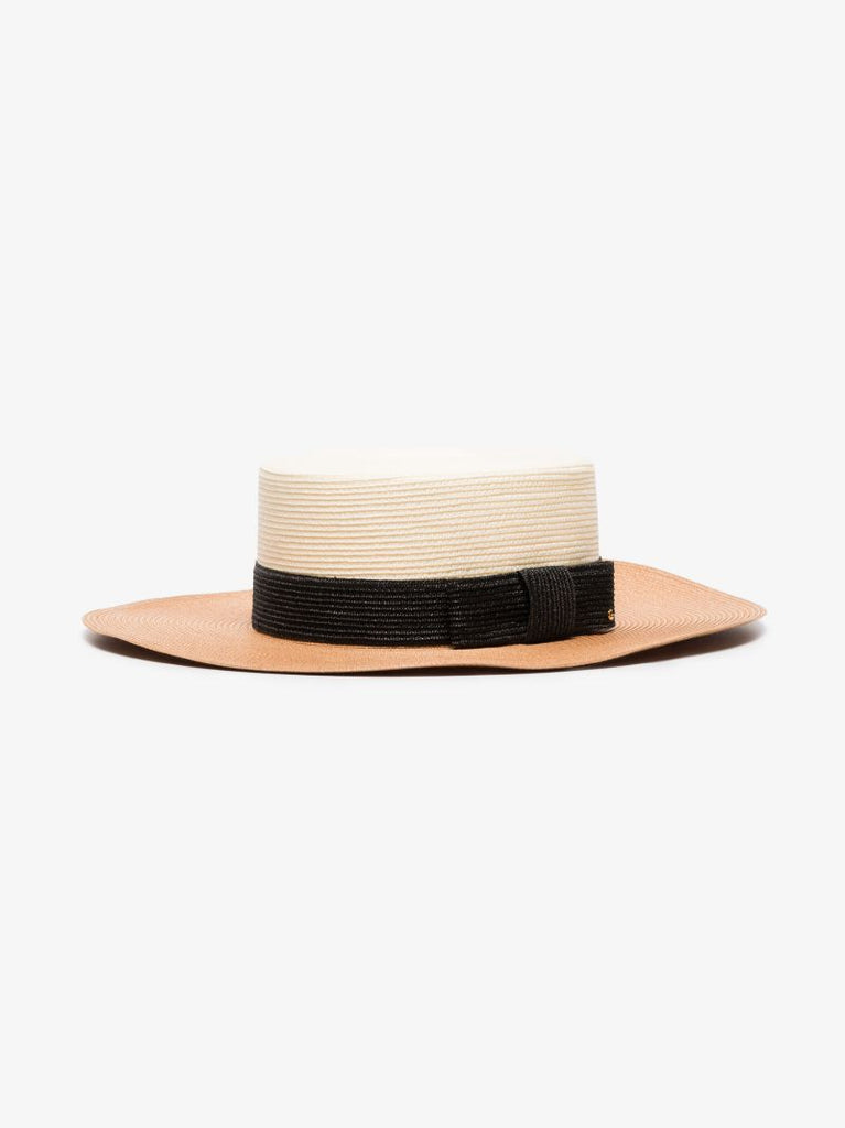 White Colour Block Boater Hat