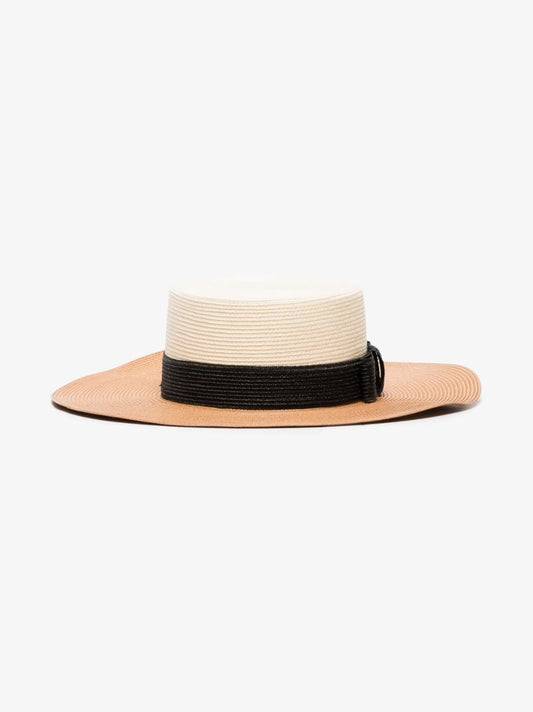 White Colour Block Boater Hat