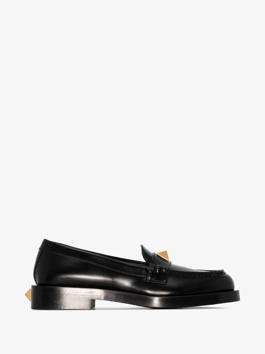 Black Roman Stud Leather Loafers