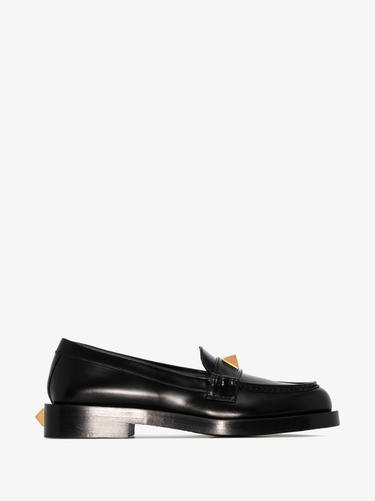 Black Roman Stud Leather Loafers