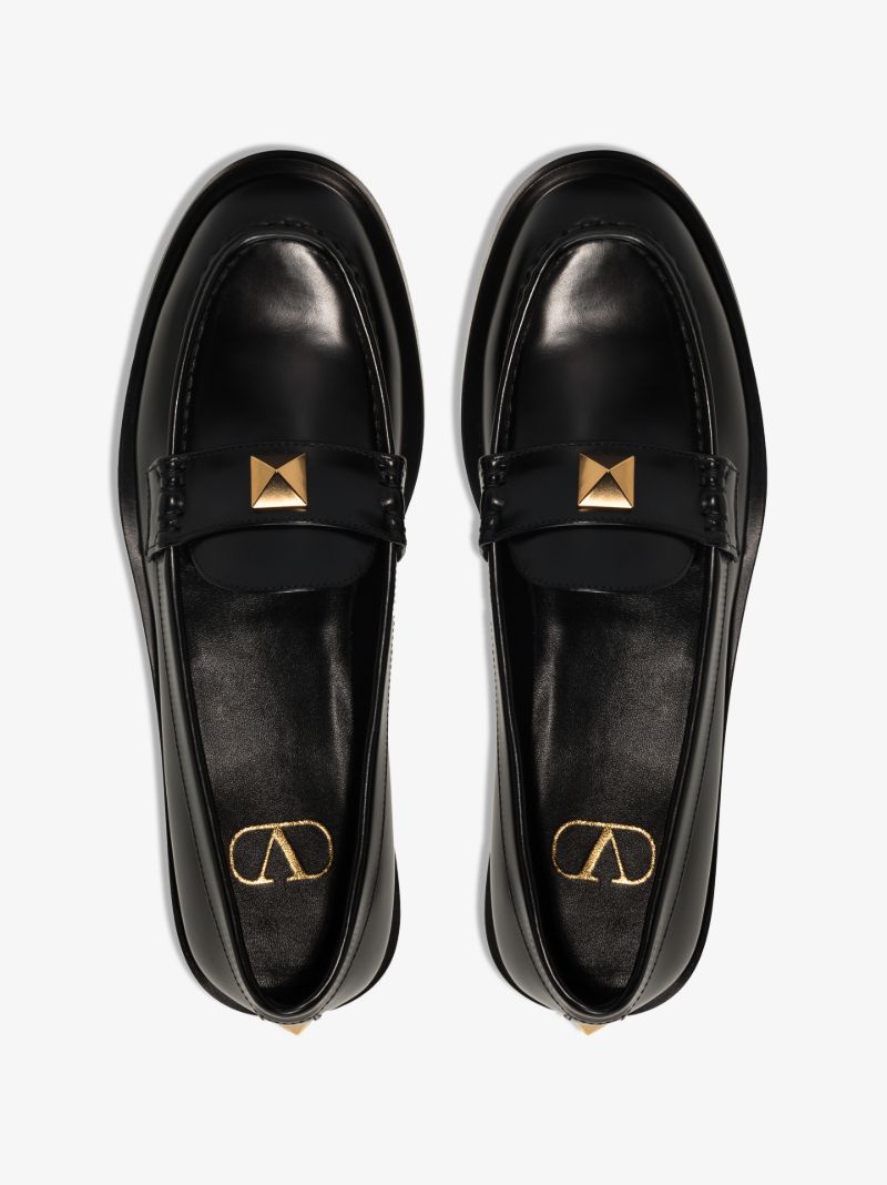 Black Roman Stud Leather Loafers