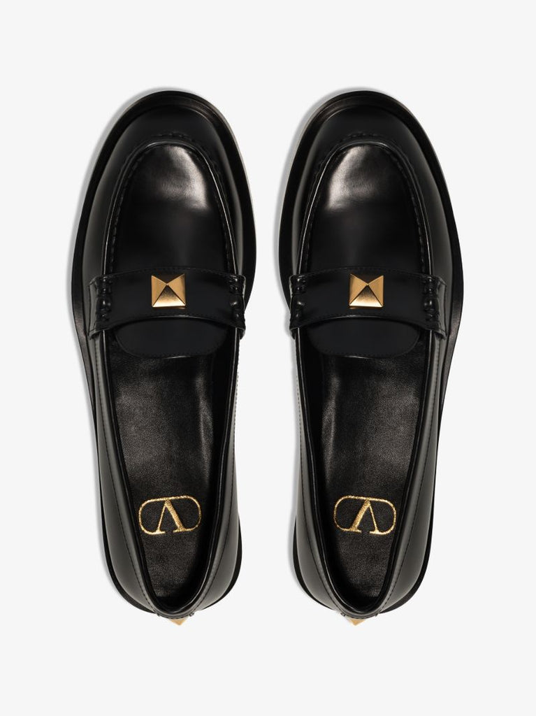 Black Roman Stud Leather Loafers