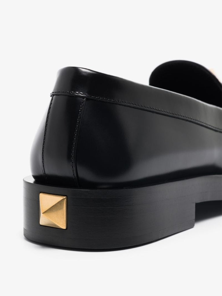 Black Roman Stud Leather Loafers