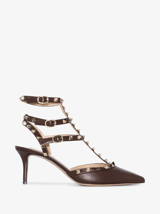 Brown Rockstud 65 Leather Pumps