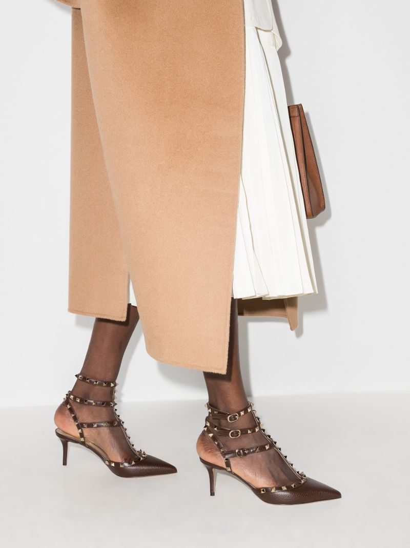 Brown Rockstud 65 Leather Pumps