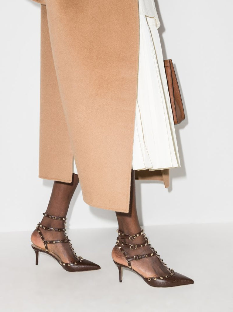Brown Rockstud 65 Leather Pumps