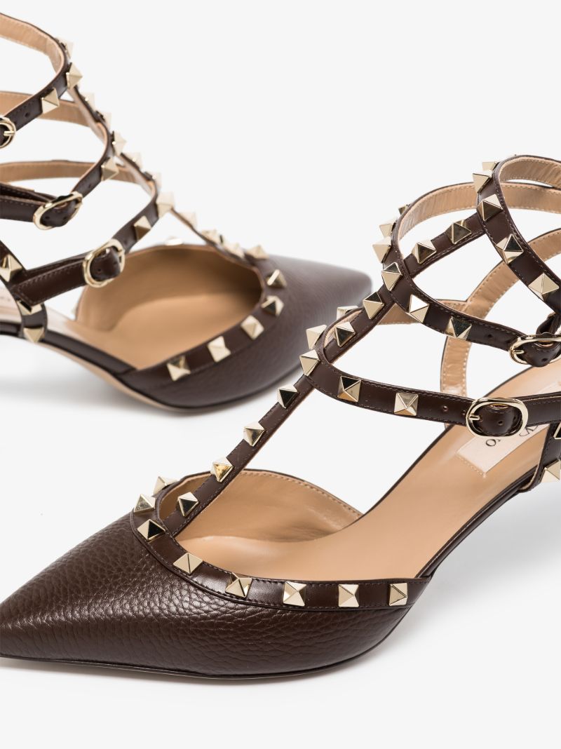 Brown Rockstud 65 Leather Pumps