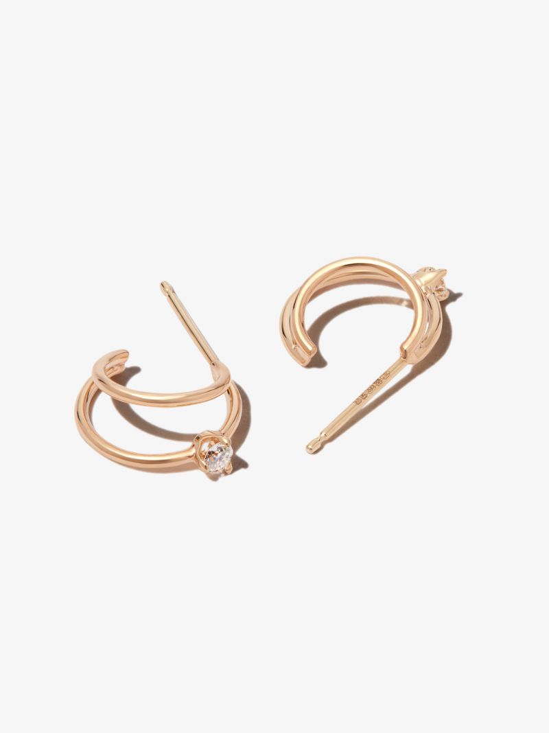 14k Yellow Gold Double Hoop Diamond Earrings