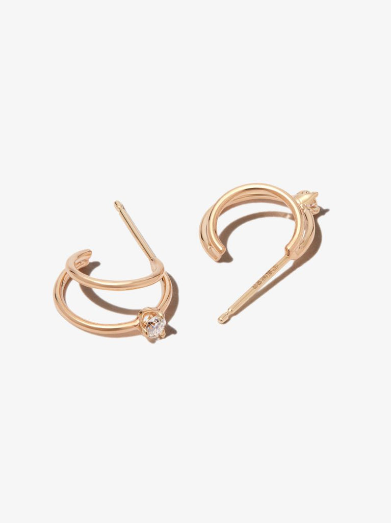14k Yellow Gold Double Hoop Diamond Earrings