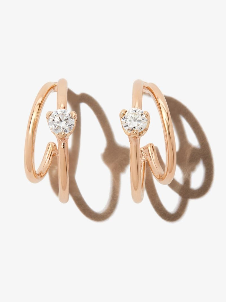 14k Yellow Gold Double Hoop Diamond Earrings