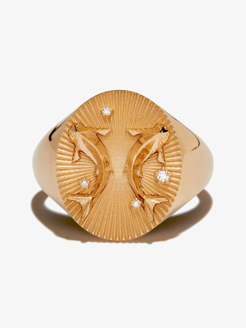 18k Yellow Gold Pisces Diamond Signet Ring