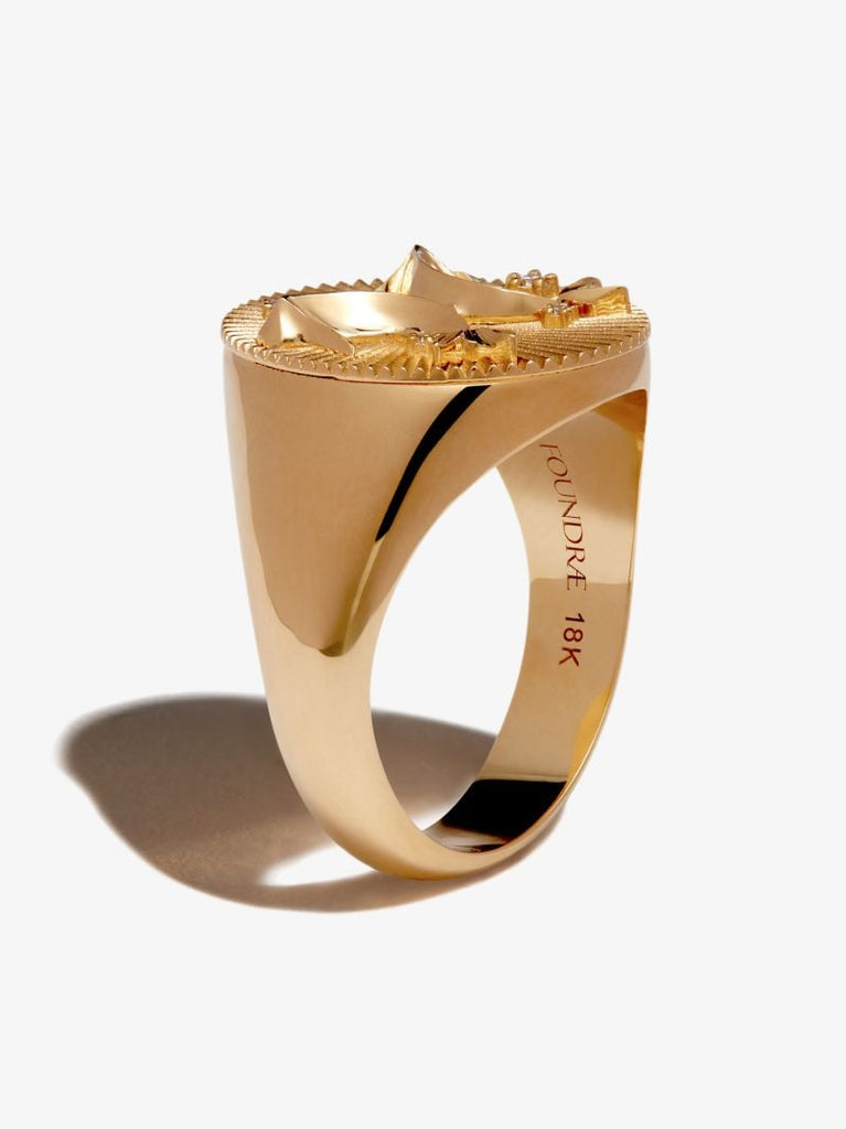18k Yellow Gold Pisces Diamond Signet Ring