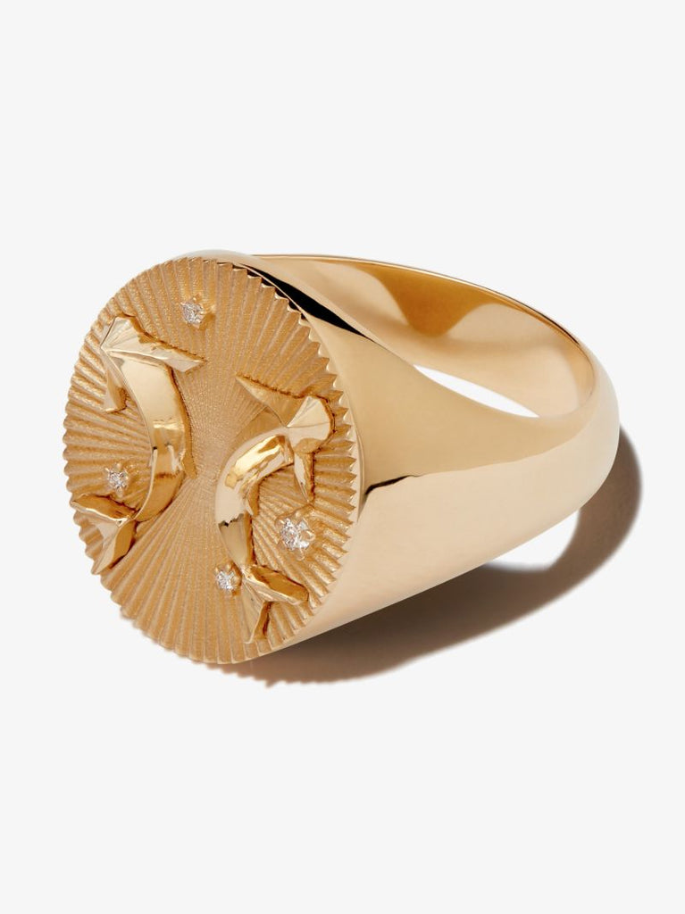 18k Yellow Gold Pisces Diamond Signet Ring