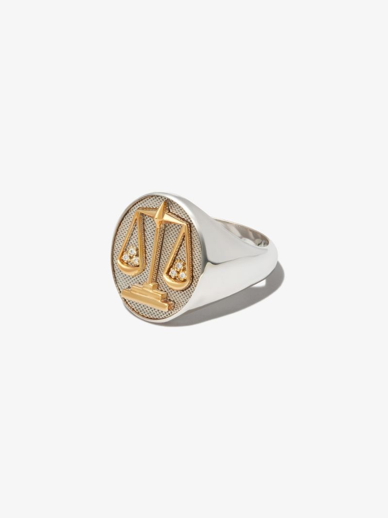 18k White and Yellow Gold Libra Diamond Signet Ring