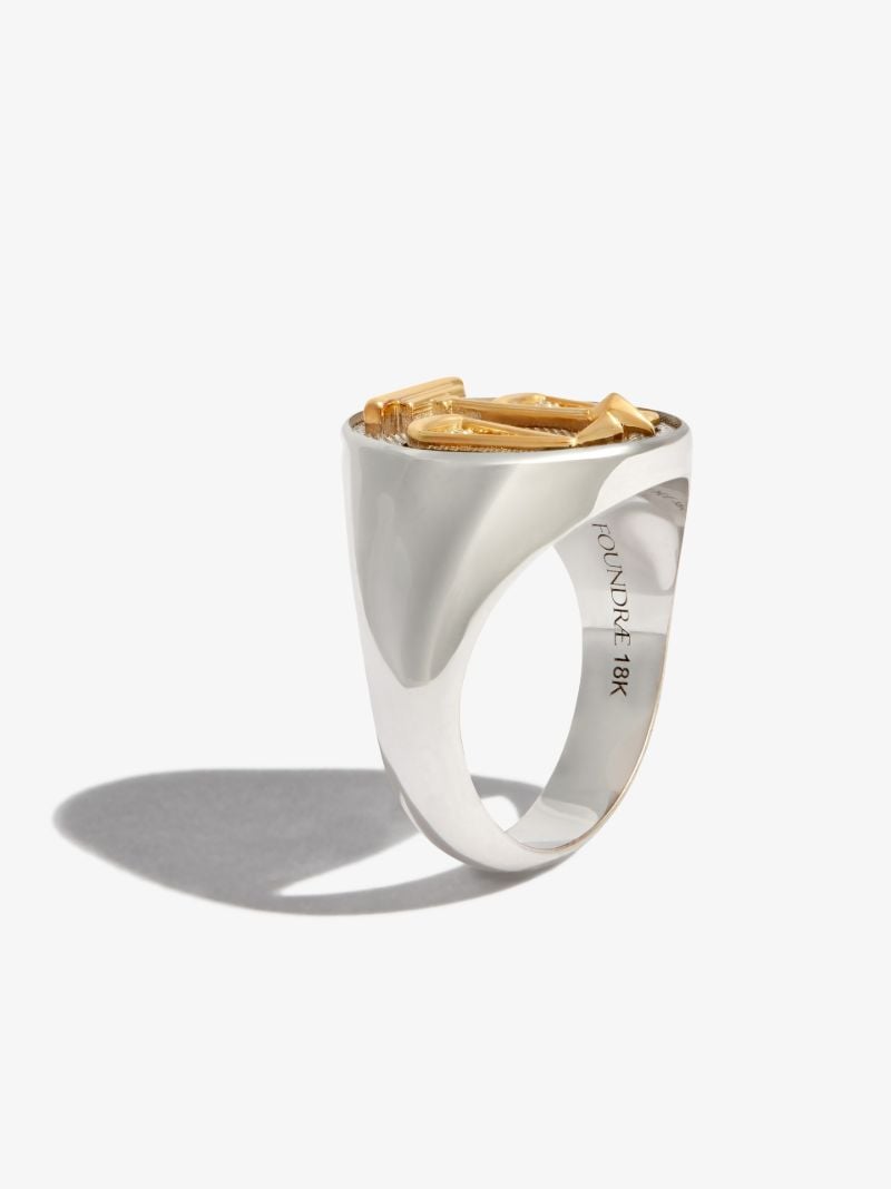 18k White and Yellow Gold Libra Diamond Signet Ring