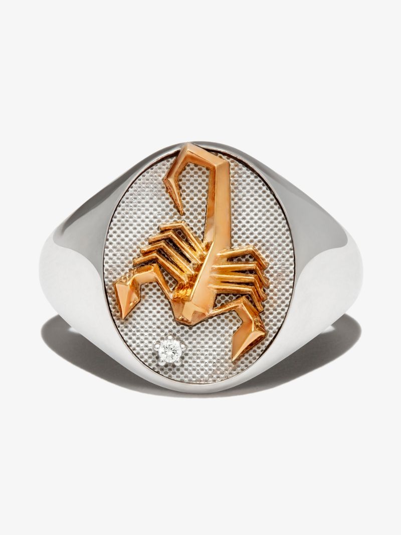 18k Yellow Gold Scorpio Diamond Signet Ring