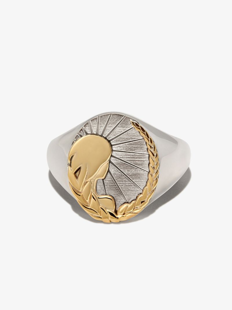 18k White and Yellow Gold Virgo Signet Ring