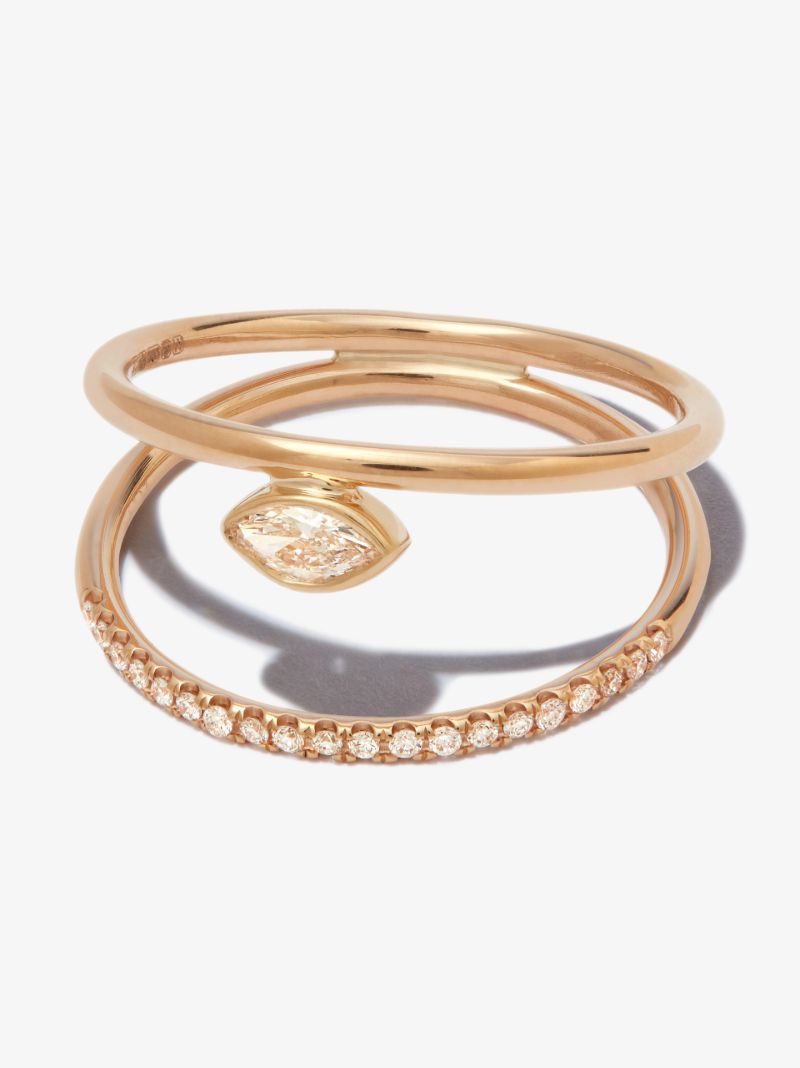 14k Yellow Gold Double Band Diamond Ring