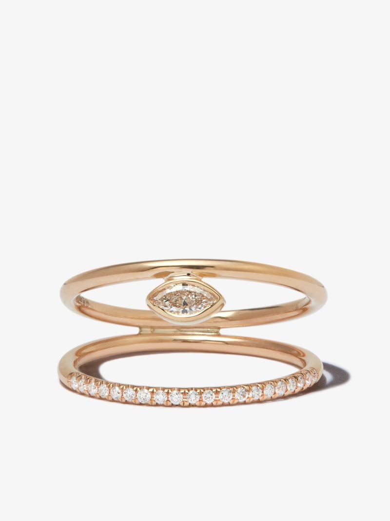 14k Yellow Gold Double Band Diamond Ring