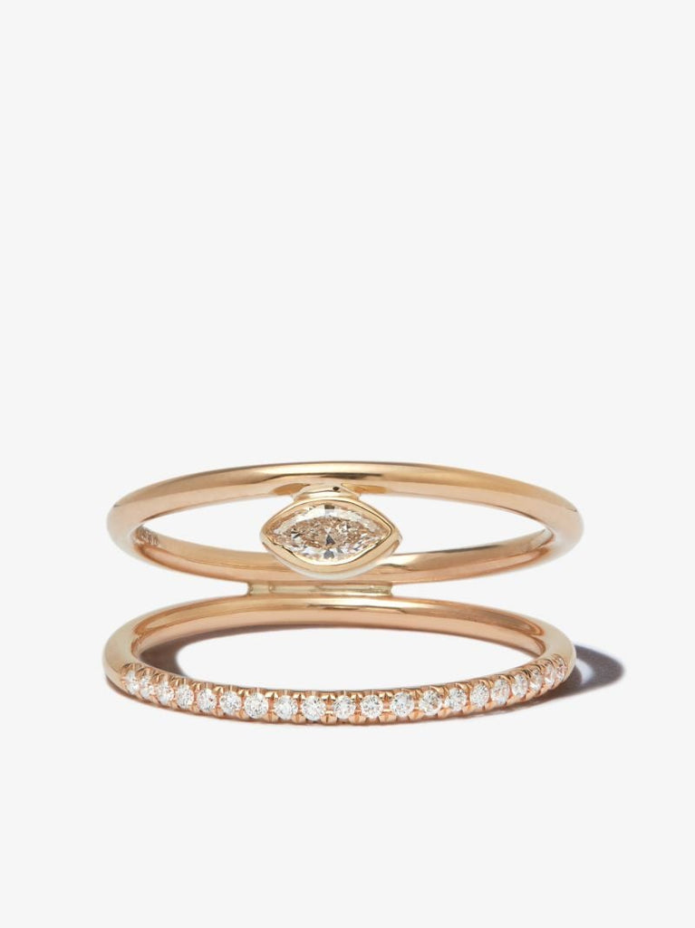14k Yellow Gold Double Band Diamond Ring