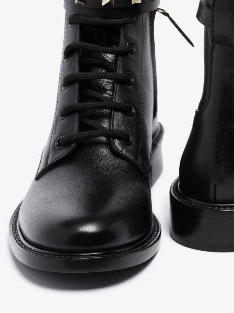 Black Rockstud Leather Ankle Boots